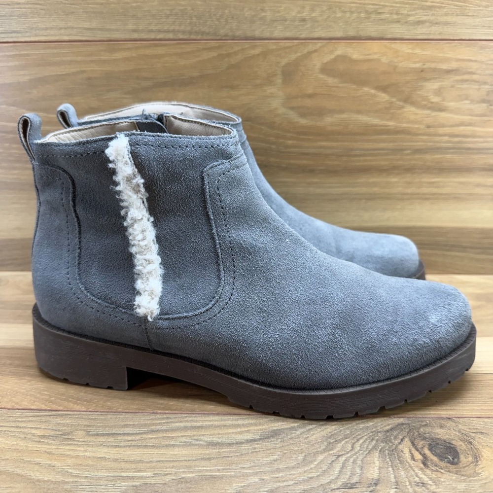 Vionic Aslynn Faux Fur Ankle Boots Womens 9 Gray Suede Zipper